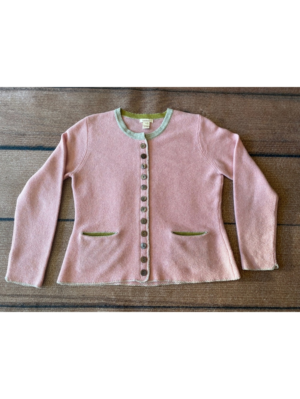 Sundance merino wool button front round crew neck ballerina pink cardigan medium